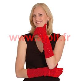 Gant long rouge à paillettes 40cms