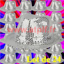 Lot de 24 Borsalino Disco Sequin Paillettes Argent