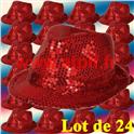 Lot de 24 Borsalino Disco Sequin Paillettes Rouge