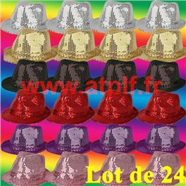 Lot de 24 Borsalino Disco Sequin Paillettes 6 coloris assortis