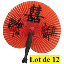 Lot de 12 Eventails asiatique, 23cms 1er prix (3 Coloris assortis)