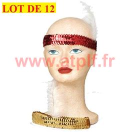 Sachet de 12 Bandeaux Charleston pailletés (avec plume)