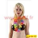 LOT DE 12 Collier de fleurs Hawaïen multicolore (Tissu)