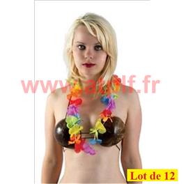 LOT DE 12 Collier de fleurs Hawaïen multicolore (Tissu)