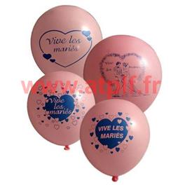 Sac de 10 ballons rose  "Vive les Mariés", Ø 30cm  