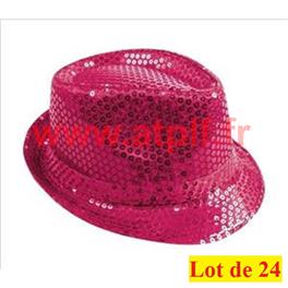 Lot de 24 Borsalino Disco Sequin Paillettes Fuchsia