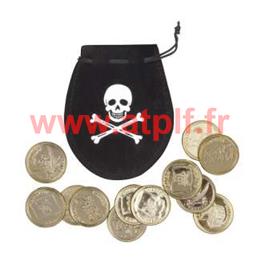 Bourse de Pirate avec 12 Pièces de monnaie (Doublons-Louis d'or)