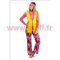 Costume adulte hippie femme rose et jaune - taille unique 36/40-
