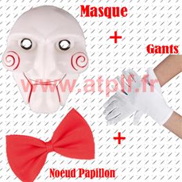 Set de Déguisement Saw, (Masque+Noeud+Gants)