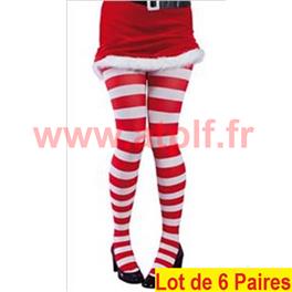 LOT A PRIX PRO: 6 Collants rayés rouge & blanc, Mère Noël, Becassine, Lutine