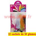 LOT A PRIX PRO: 12 sachets de 50 Plumes multicolore 10cms