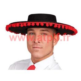Chapeau espagnol à pompons rouge