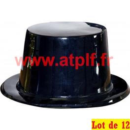 Lot de 12 Chapeaux Haut de Forme Noir,"Rocambole" (plastique)