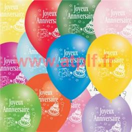 Sachet de 10 Ballons "Joyeux Anniversaire" Multicolore Ø30cms