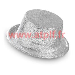 Chapeau Haut de forme paillettes argent