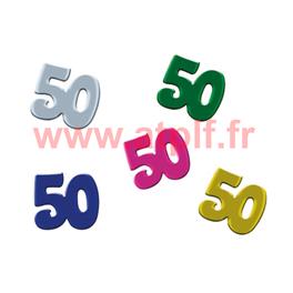 Confetti de Table chiffre " 50" multicolore 1,2cm (sachet de 10Grs)