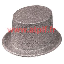 Chapeau Haut de forme paillettes argent
