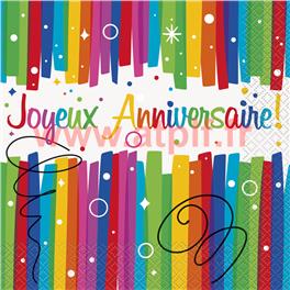 16 Serviettes papier "Joyeux Anniversaire" ballons 33 x 33 cm