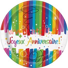 8 assiettes à dessert ''Joyeux anniversaire'' - 18 cm