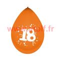 Sachet de 10 Ballons Jubilé "18"  25cms couleur assorties