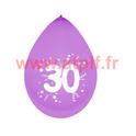 Sachet de 10 Ballons Jubilé "30"  25cms couleur assorties