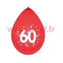 Sachet de 10 Ballons Jubilé "60"  25cms couleur assorties