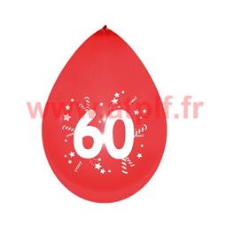 Sachet de 10 Ballons Jubilé "60"  25cms couleur assorties