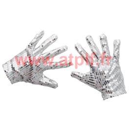 Gants michael jackson a sequins Argent (la paire)