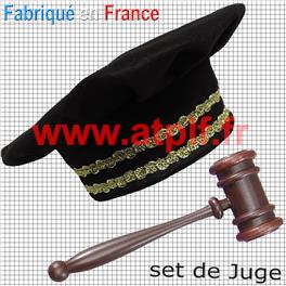 Set de déguisement de Juge, Avocat, Magistrat, Avoué (Chapeau + Marteau)