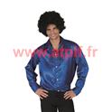 Chemise Disco Bleu à jabot, satin, adulte, 1970-1980