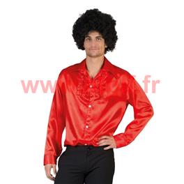 Chemise Disco Rouge à jabot, satin, adulte, 1970-1980