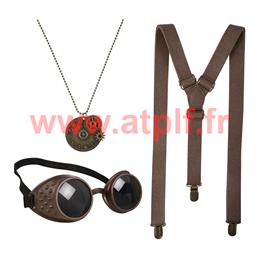 Set Steampunk Bretelles Collier et lunettes