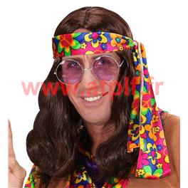 Perruque Hippy brune, Hippie, Baba Cool, Woodstock