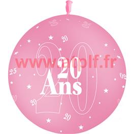 Ballon géant Anniversaire 20ans Ø86cms "Rose"