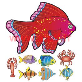 Set de 8 décorations marine (crustacés et poissons) 40 cm -