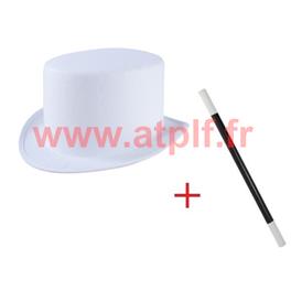 Set de déguisement Magicien 2 pièces chapeau blanc + baguette 