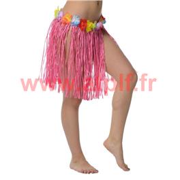 Jupe Hawaienne, Pagne avec ceinture à fleurs 40cm 