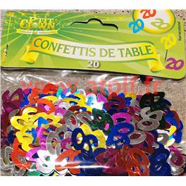 Confetti de Table Anniversaire chiffre "20" multicolore (sachet de 10Grs)