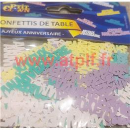 Confetti de Table "Joyeux anniversaire" pastel 1,5X3,5cm (sachet de 10Grs)